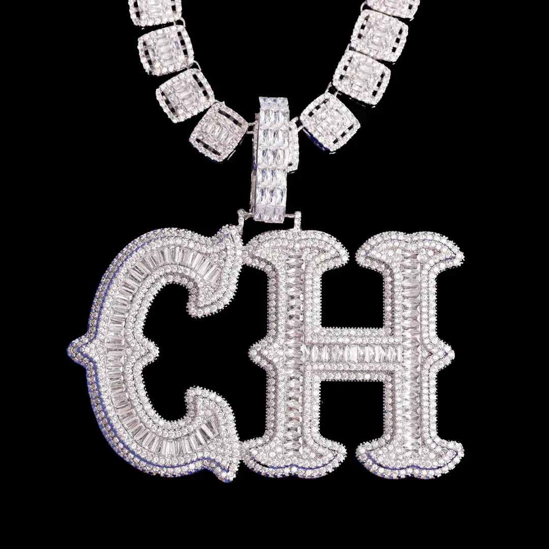 Cursive Two Layers Iced Out Personalized Custom Name Necklace Pendant - Luxury Custom Jewelry - CaratixJewelry